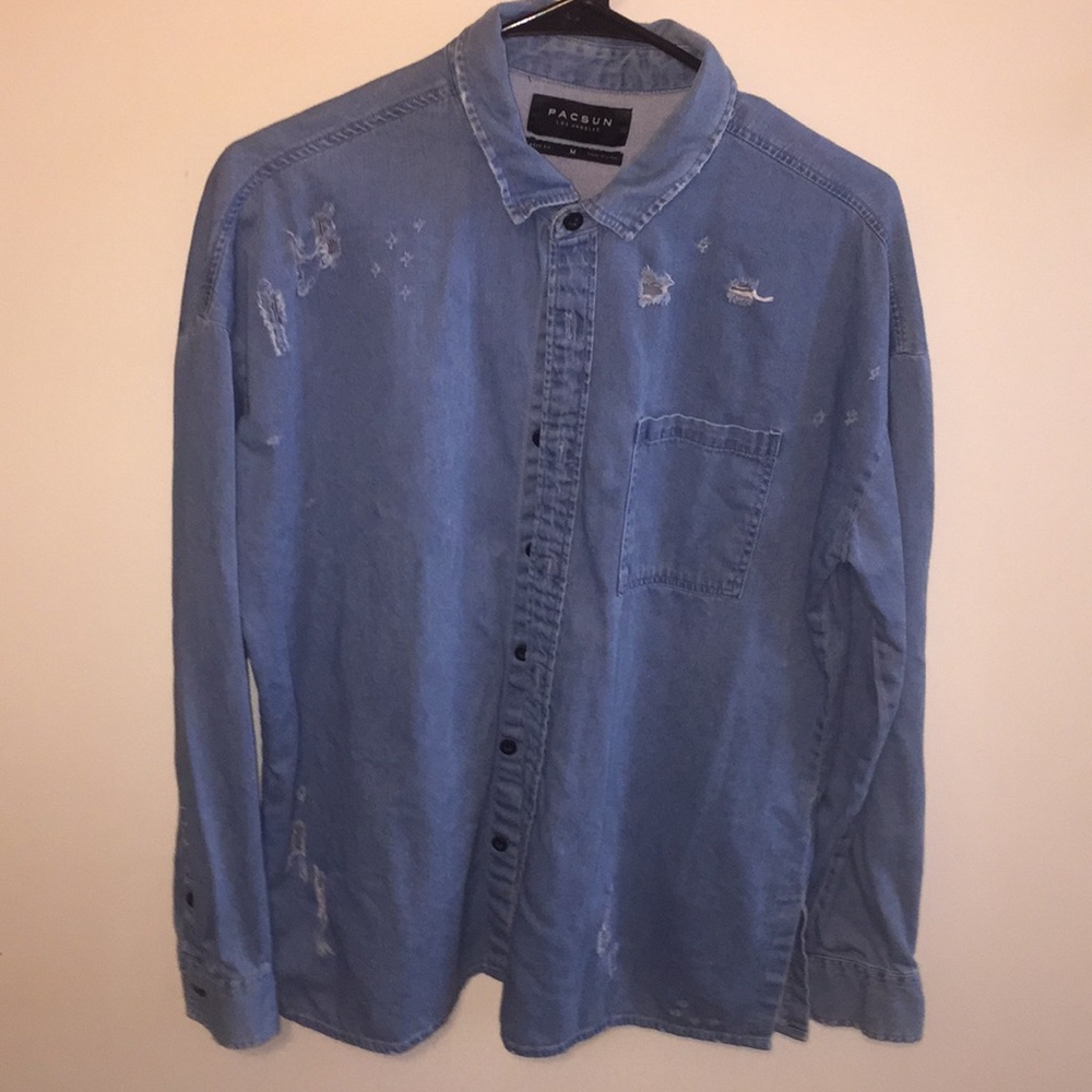 PacSun Ripped Jean Button Up Shirt